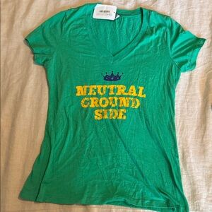 Next Level Apparel Green V-Neck Tee with Yellow Text